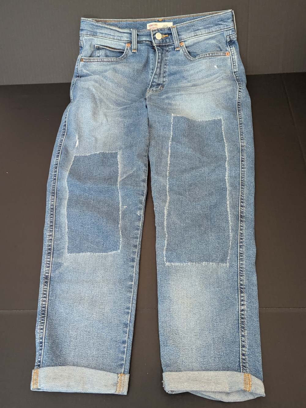 Signature by Levi Strauss Light Blue Patchwork Straight Jeans. Women's Size 4